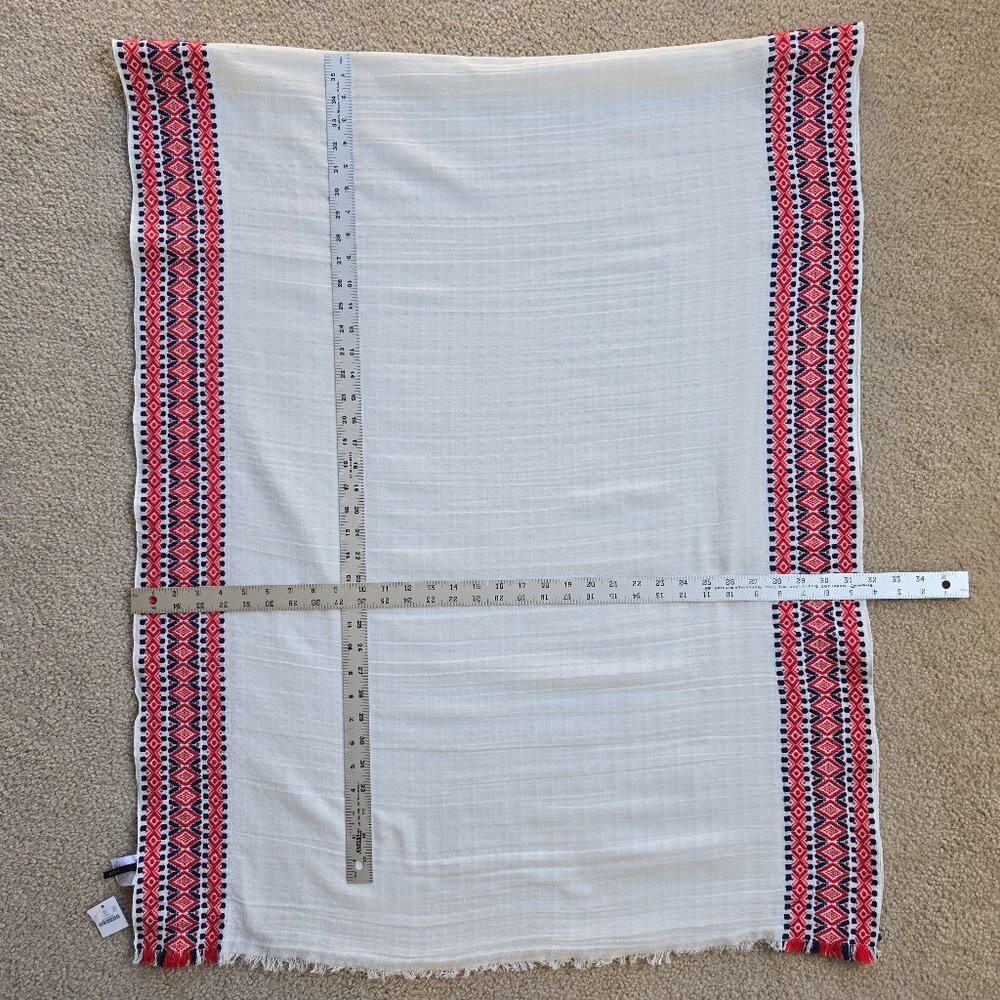 NWT J. Crew Embroidered Lightweight Scarf Red Blue